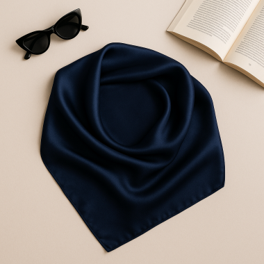 Esarfa dama, bleumarin, satin de matase, pătrată 65x65 cm – clasică, elegantă